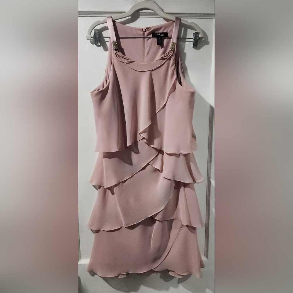 Style & Co. Pink Tiered Rhinestone Accent Cocktail Dress Size 16